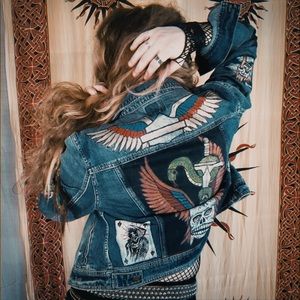 “Skull and Wings” Hand-Painted Patches Jean Jacket